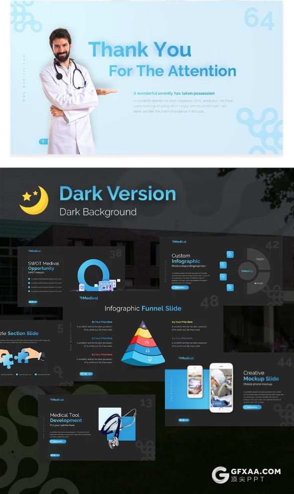 64页医学研究身体健康分析高端医学主题keynote模板包含11种主题配色 - 顶尖PPT