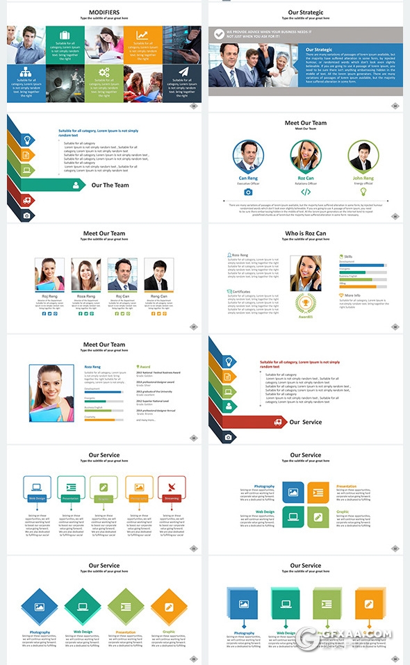 101页彩色扁平化国外商务公司团队介绍工作计划总结多用途PPT模板11种配色2种尺寸规格 - 顶尖PPT