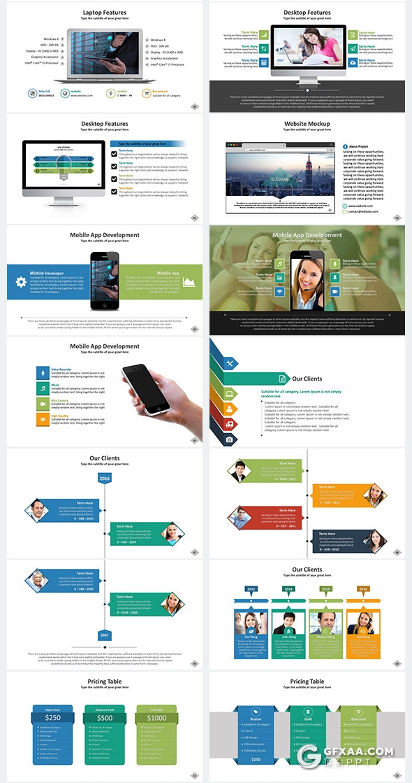 101页彩色扁平化国外商务公司团队介绍工作计划总结多用途PPT模板11种配色2种尺寸规格 - 顶尖PPT