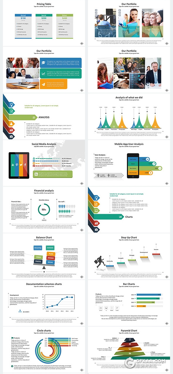 101页彩色扁平化国外商务公司团队介绍工作计划总结多用途PPT模板11种配色2种尺寸规格 - 顶尖PPT