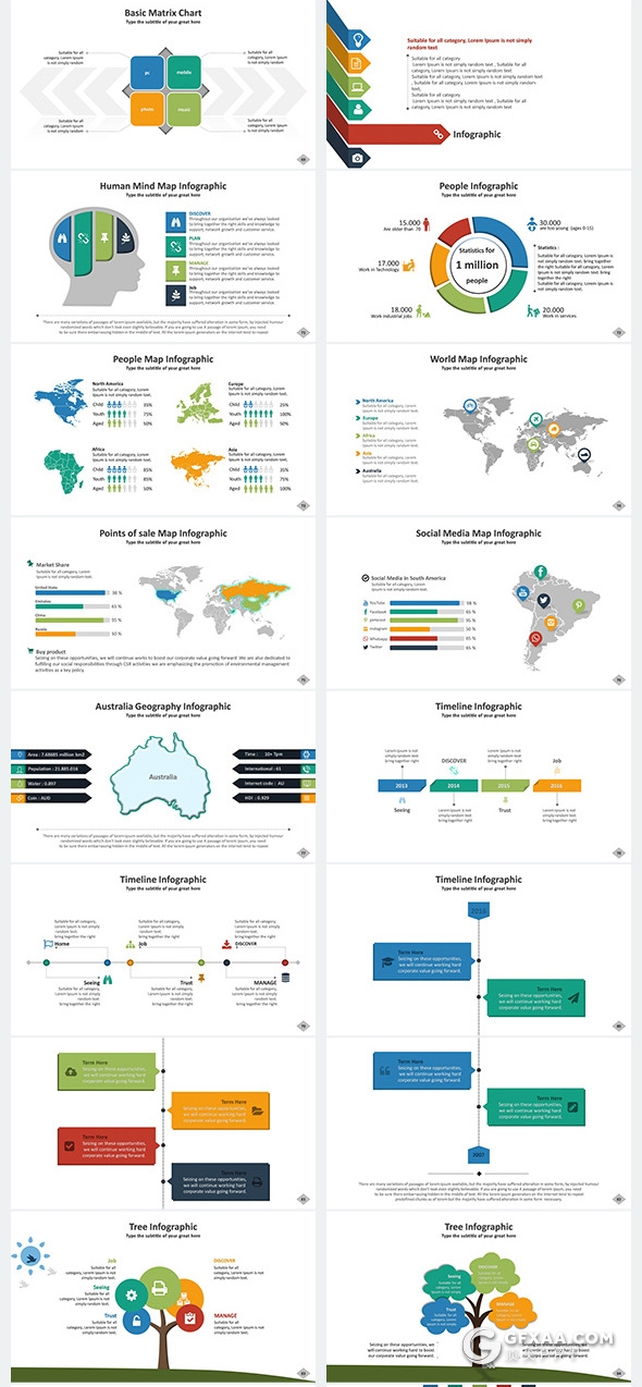 101页彩色扁平化国外商务公司团队介绍工作计划总结多用途PPT模板11种配色2种尺寸规格 - 顶尖PPT