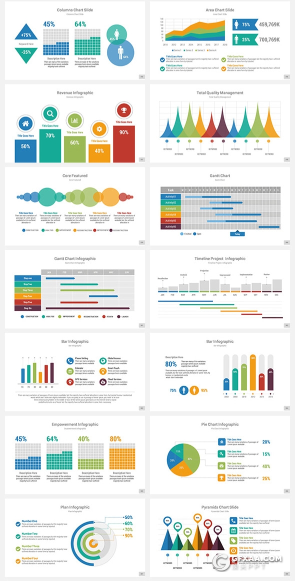 330页国外大型商务PPT模板企业团队介绍工作计划总结ppt商务数据信息图形图表ppt模板21种配色 - 顶尖PPT