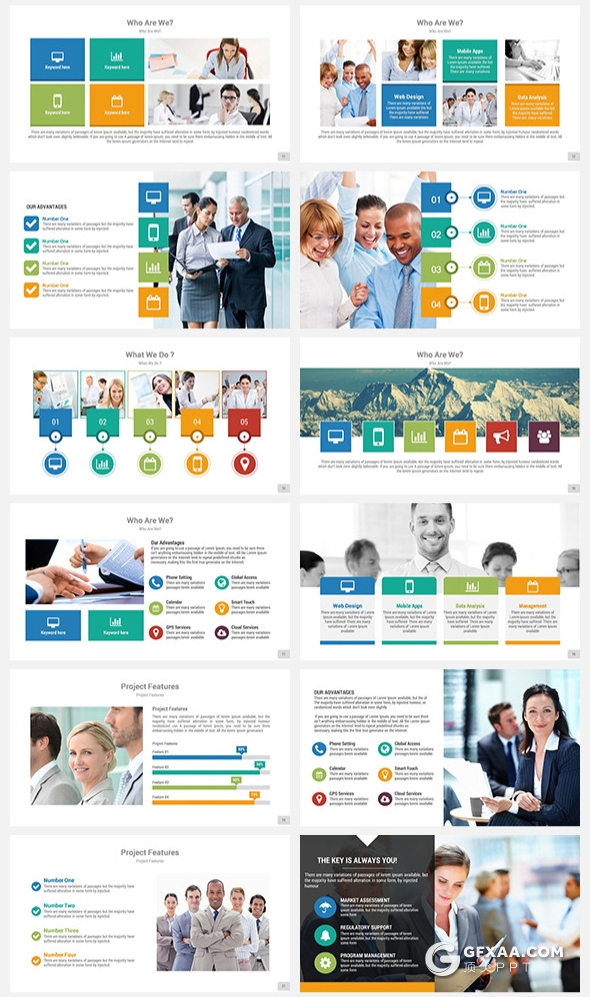 330页国外大型商务PPT模板企业团队介绍工作计划总结ppt商务数据信息图形图表ppt模板21种配色 - 顶尖PPT