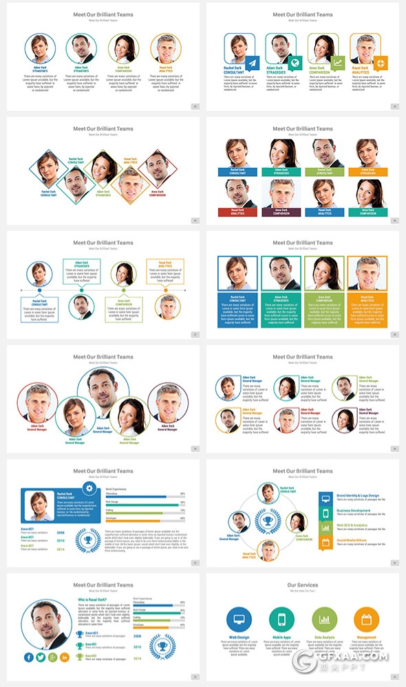 330页国外大型商务PPT模板企业团队介绍工作计划总结ppt商务数据信息图形图表ppt模板21种配色 - 顶尖PPT