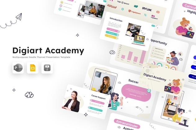 多用途涂鸦学院演讲教育机构PPT模板 - 顶尖PPT