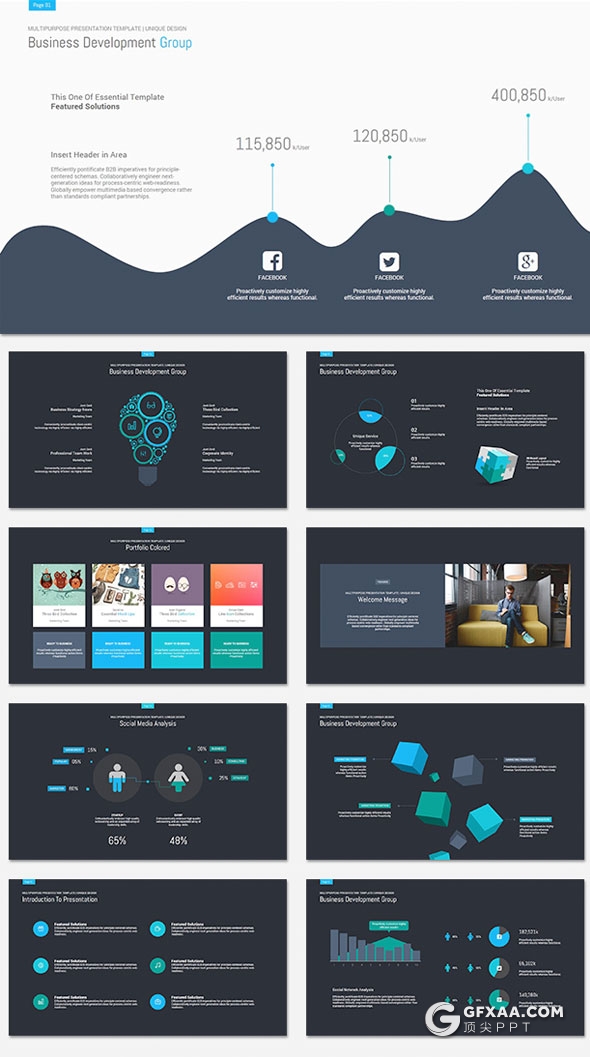 100页精致设计国外高端商务风格PPT模板5种主题配色 - 顶尖PPT