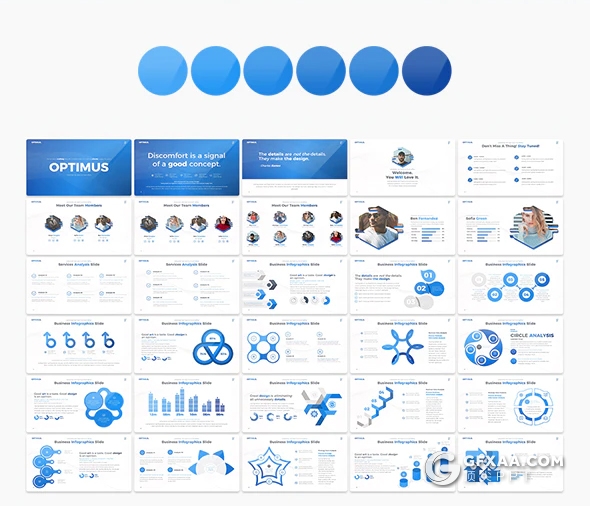 70页国外创意商务图形设计PPT模板12种主题配色可编辑PPT图形模板 - 顶尖PPT