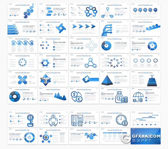 70页国外创意商务图形设计PPT模板12种主题配色可编辑PPT图形模板 - 顶尖PPT