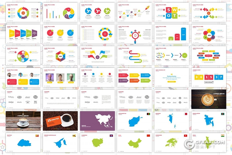 300页国外高端商务企业宣传介绍工作计划总结ppt商务数据信息图形图表PPT模板世界各国地图PPT图形模板10种主题配色 - 顶尖PPT