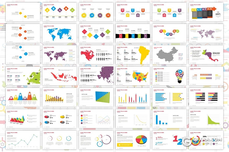 300页国外高端商务企业宣传介绍工作计划总结ppt商务数据信息图形图表PPT模板世界各国地图PPT图形模板10种主题配色 - 顶尖PPT
