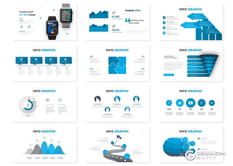 30页创意图形切割造型商务公司团队介绍工作计划总结PPT模板5种主题配色 - 顶尖PPT