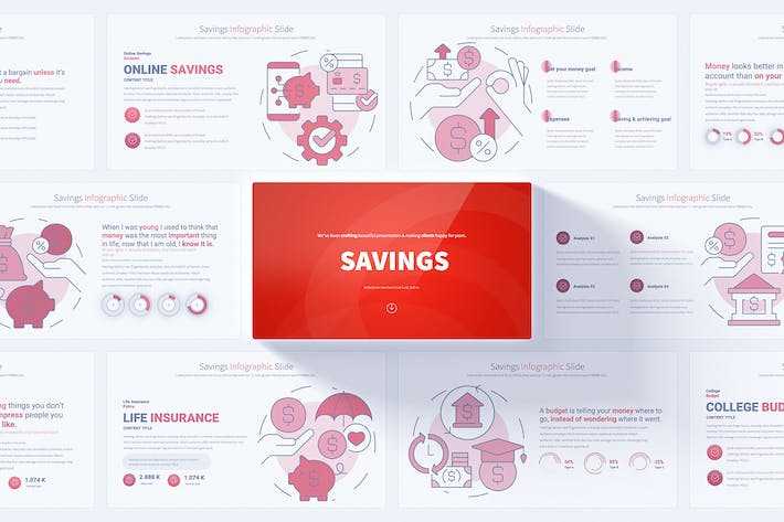 银行理财储蓄金币金融创意图形PPT模板 - 顶尖PPT