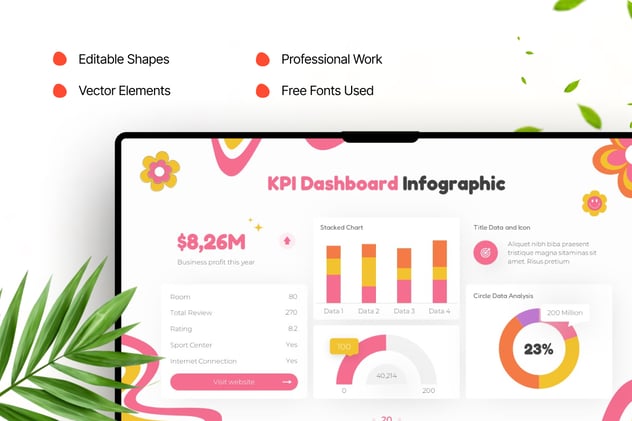 KPI仪表板信息图表Keynote模板 - 顶尖PPT