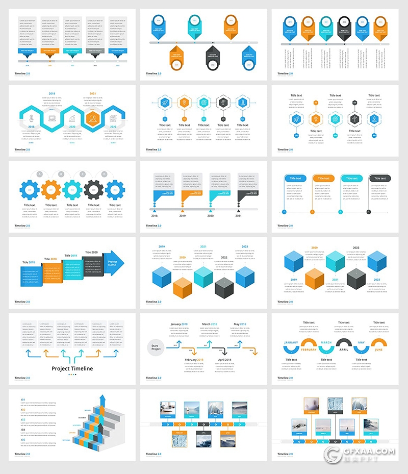 53页彩色多种不同样式时间轴PPT图形模板 - 顶尖PPT