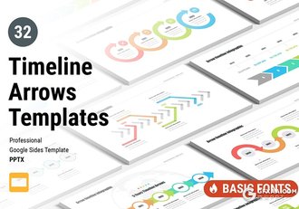 33页彩色多种类型可编辑箭头指向时间轴图形Google slides模板 - 顶尖PPT