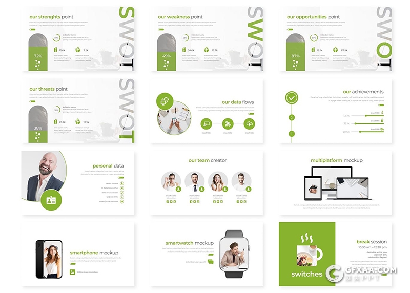 30页扁平化项目汇报工作计划总结PPT模板5种主题配色 - 顶尖PPT