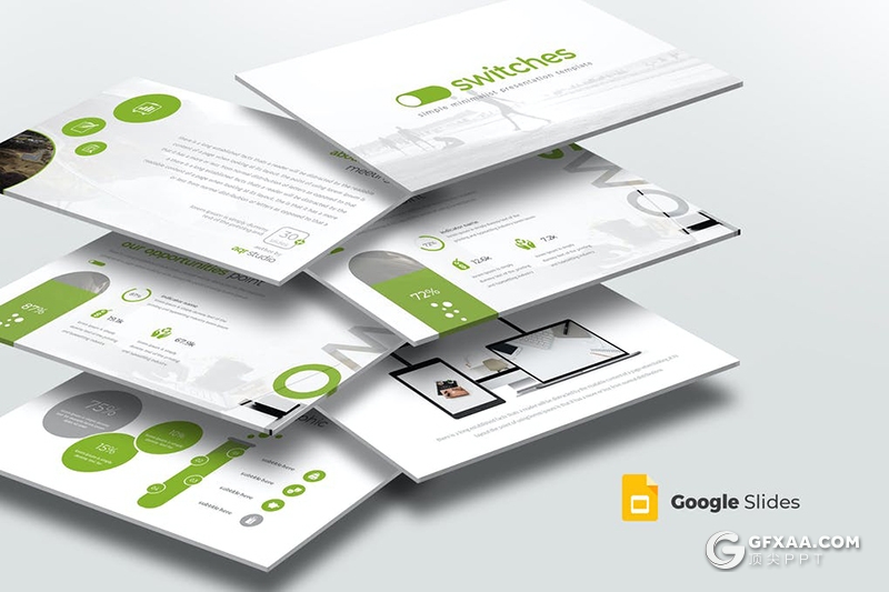 30页扁平化项目汇报工作计划总结Google slides模板5种主题配色 - 顶尖PPT