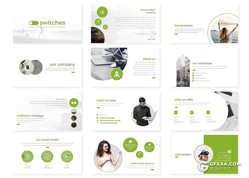 30页扁平化项目汇报工作计划总结PPT模板5种主题配色 - 顶尖PPT