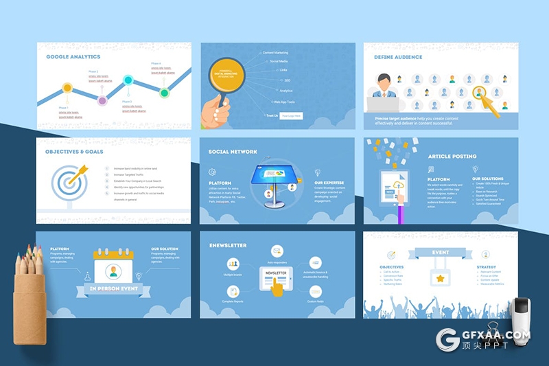 80页蓝色互联网营销推广商务工作计划总结keynote模板 - 顶尖PPT