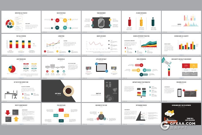 100页彩色2021新年计划工作总结国外创意数据信息图形PPT模板 - 顶尖PPT