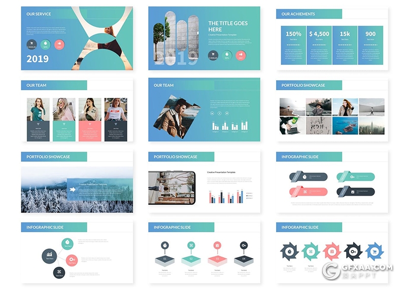 30页蓝绿渐变企业工作计划总结多用途keynote模板5种主题配色 - 顶尖PPT