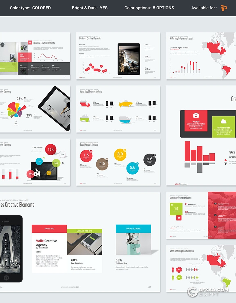 92页彩色国外精美设计商务多用途PPT模板5种主题配色 - 顶尖PPT