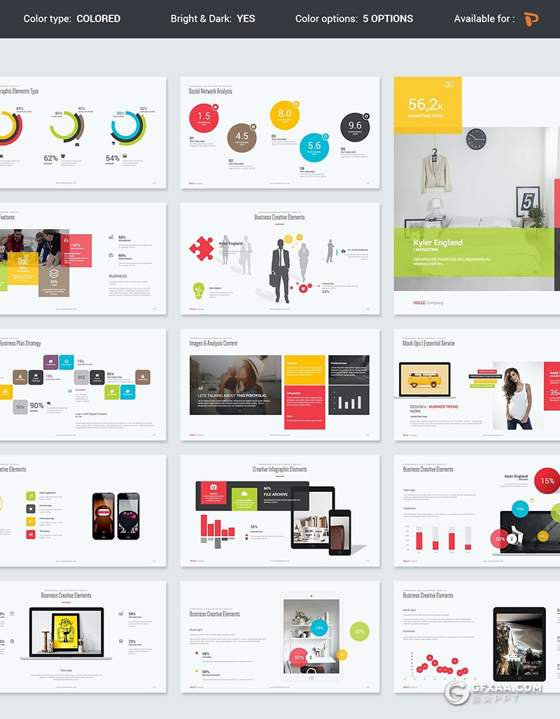 92页彩色国外精美设计商务多用途PPT模板5种主题配色 - 顶尖PPT