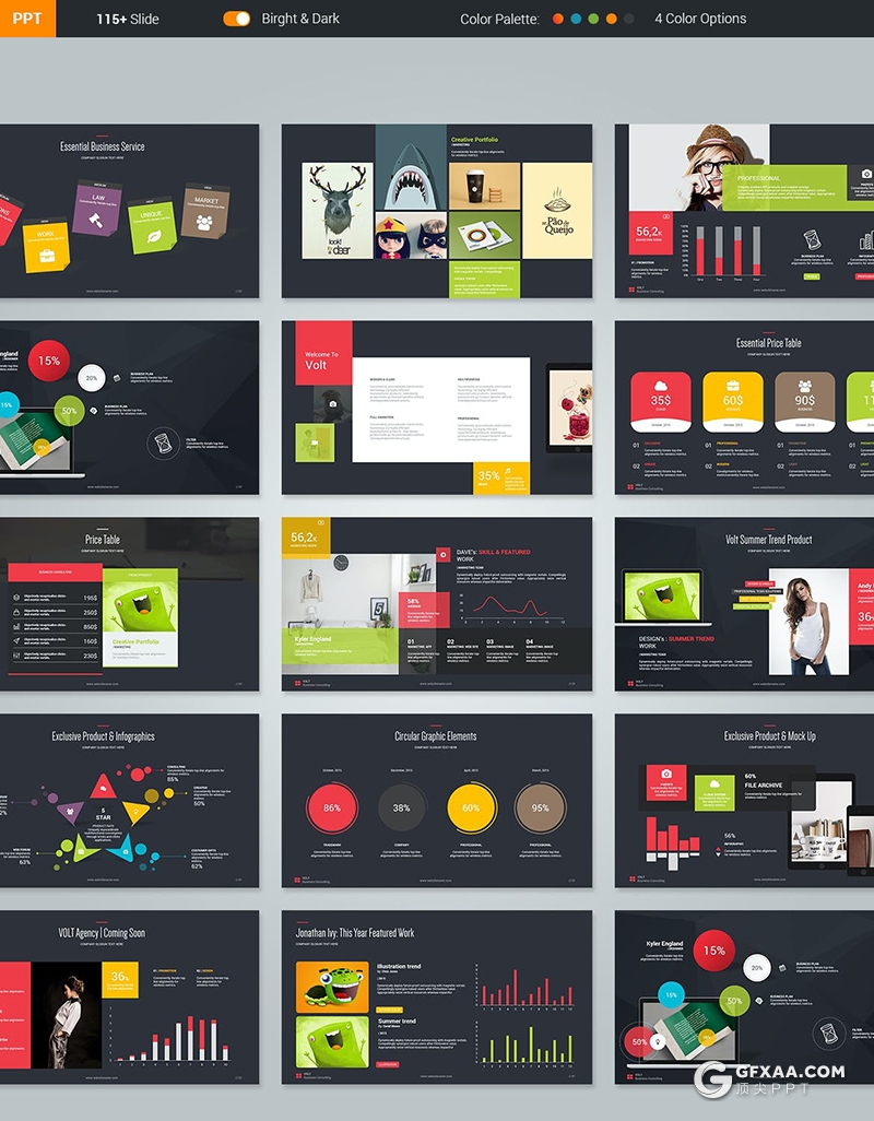 120页国外高质量商务多用途PPT模板创意商务信息图形设计欧美高端动画PPT模板5种配色 - 顶尖PPT