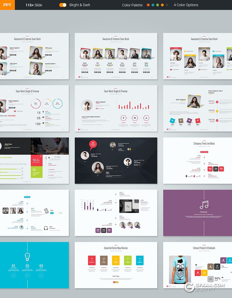 120页国外高质量商务多用途PPT模板创意商务信息图形设计欧美高端动画PPT模板5种配色 - 顶尖PPT