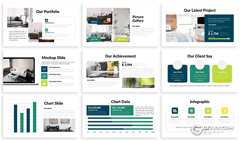 30页商务风格企业办公环境宣传介绍工作计划总结PPT模板5种主题配色 - 顶尖PPT