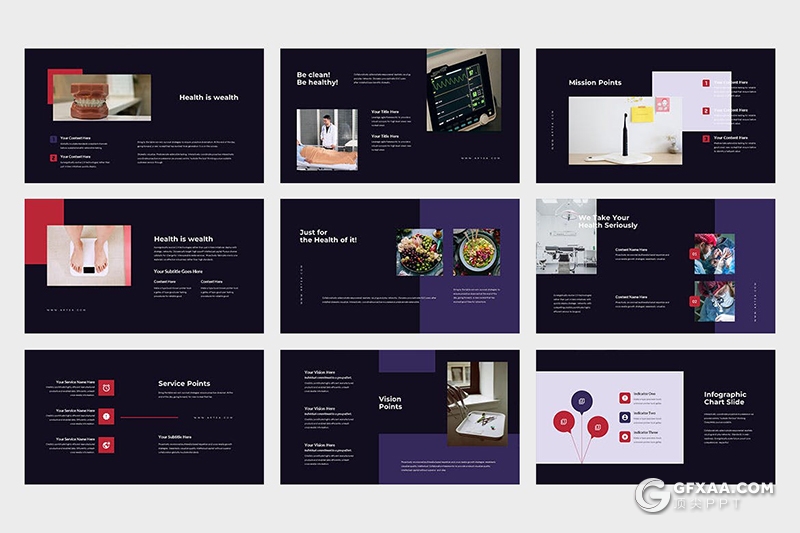 62页扁平化医疗保健健康饮食运动PPT模板 - 顶尖PPT