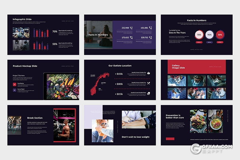 62页扁平化医疗保健健康饮食运动PPT模板 - 顶尖PPT