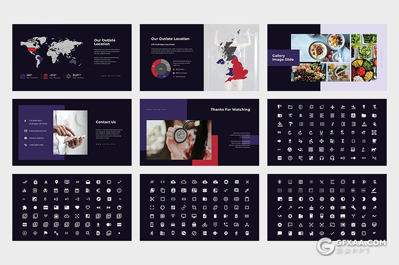 62页扁平化医疗保健健康饮食运动PPT模板 - 顶尖PPT