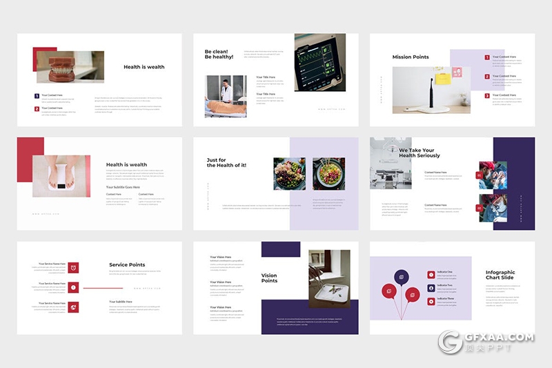 62页扁平化医疗保健健康饮食运动PPT模板 - 顶尖PPT