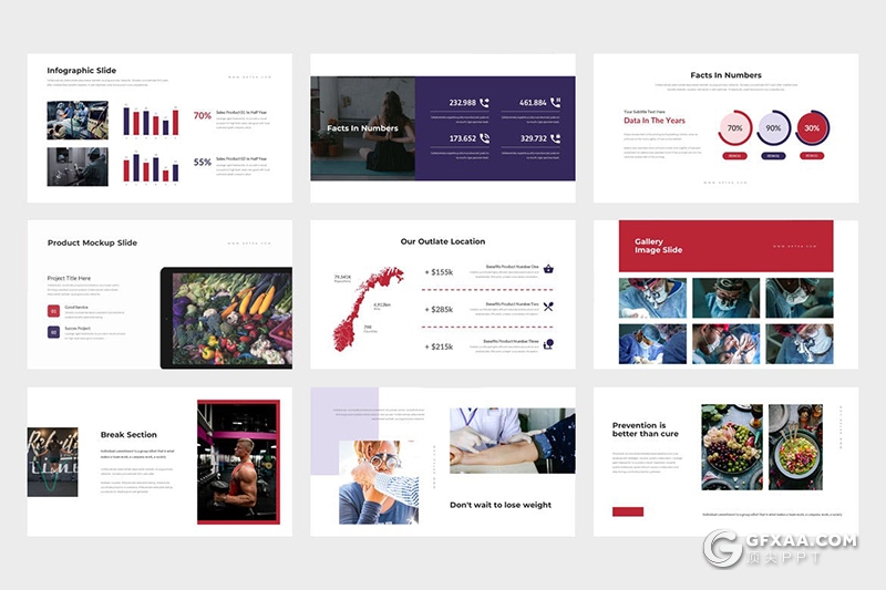 62页扁平化医疗保健健康饮食运动PPT模板 - 顶尖PPT