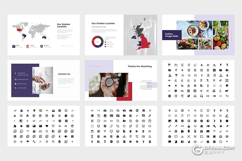 62页扁平化医疗保健健康饮食运动PPT模板 - 顶尖PPT