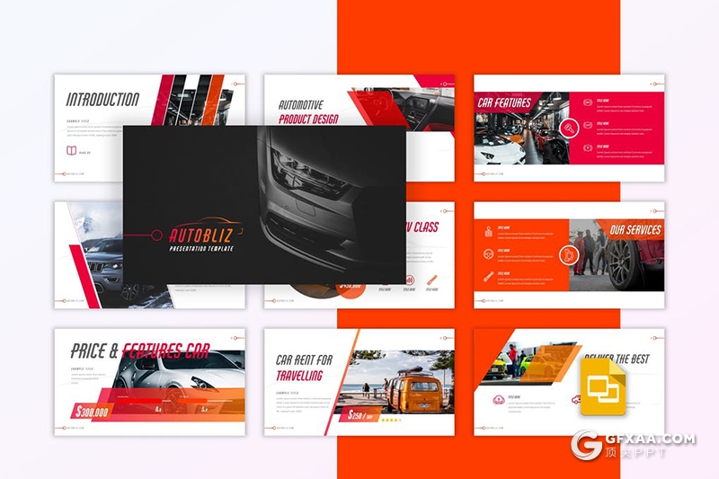 50页汽车品牌介绍汽车展示Google slides模板5种主题配色 - 顶尖PPT