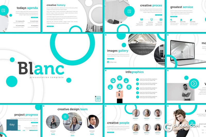 30页创意圆形版式设计企业团队介绍工作计划总结keynote模板5种主题配色 - 顶尖PPT