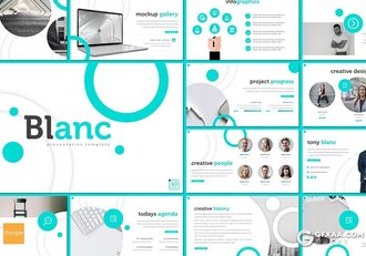 30页创意圆形版式设计企业团队介绍工作计划总结Google slides模板5种主题配色 - 顶尖PPT