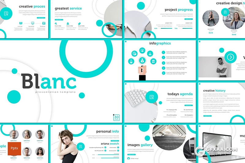 30页创意圆形版式设计企业团队介绍工作计划总结PPT模板5种主题配色 - 顶尖PPT