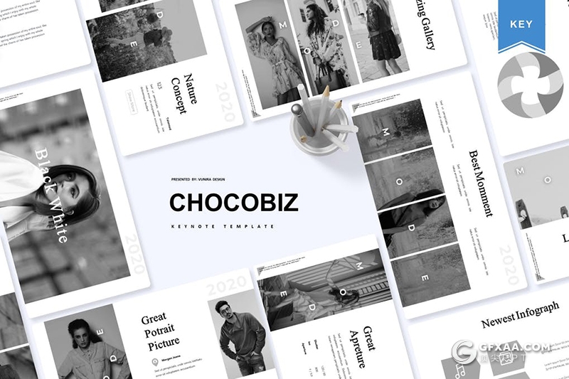 30页灰色系时尚流行模特写真展示PPT模板5种主题配色 - 顶尖PPT