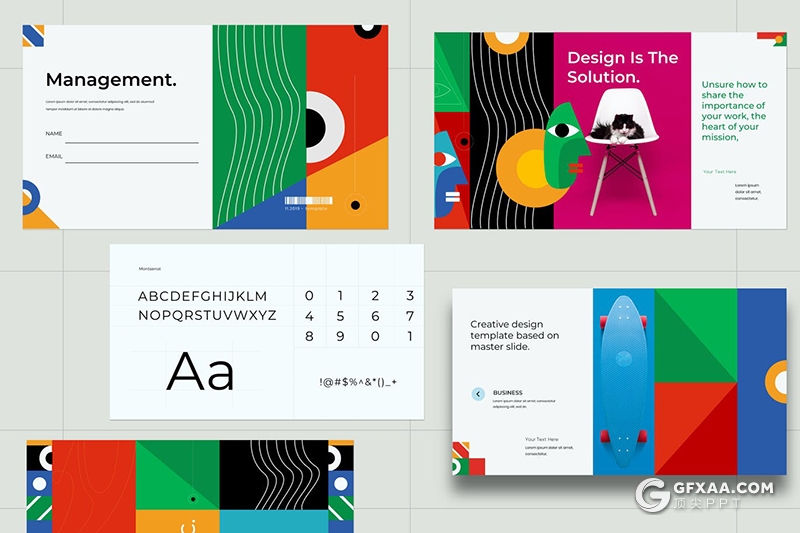 30页创意作品展示图形版式设计彩色精美国外Google slides模板 - 顶尖PPT