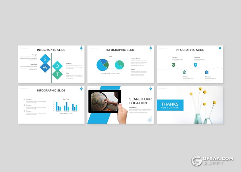 30页扁平化商务风格工作计划总结多用途PPT模板5种主题配色 - 顶尖PPT