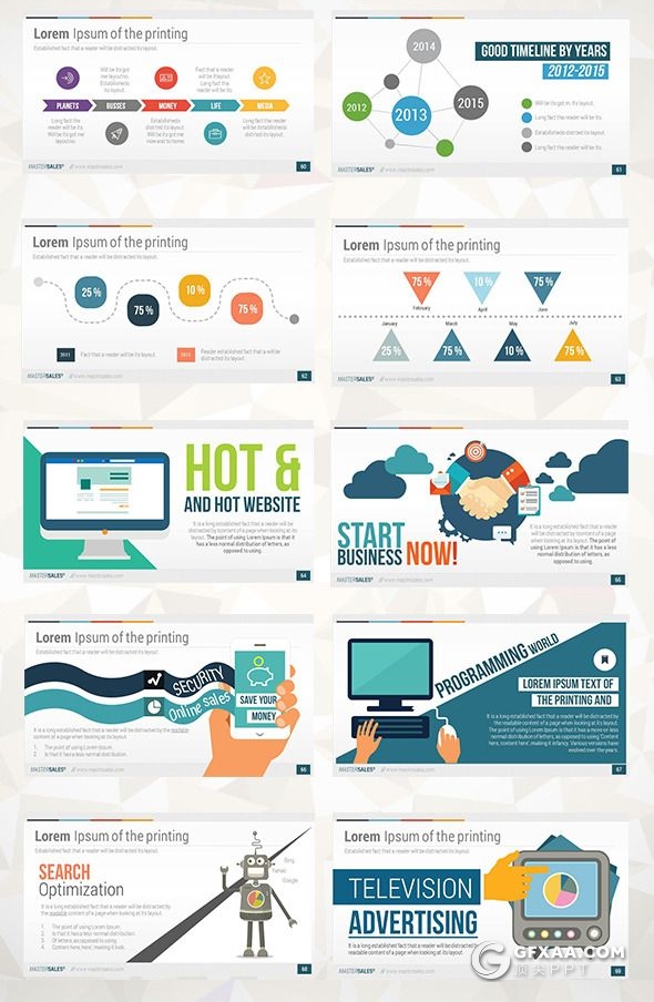 90页国外商务风格彩色商务图形设计企业介绍工作计划总结PPT动画模板 - 顶尖PPT
