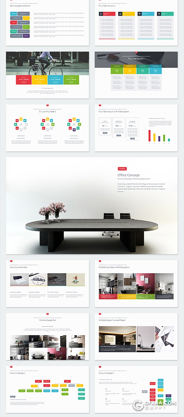 100页国外商务风格企业介绍项目报告年终工作计划PPT模板5种主题配色 - 顶尖PPT