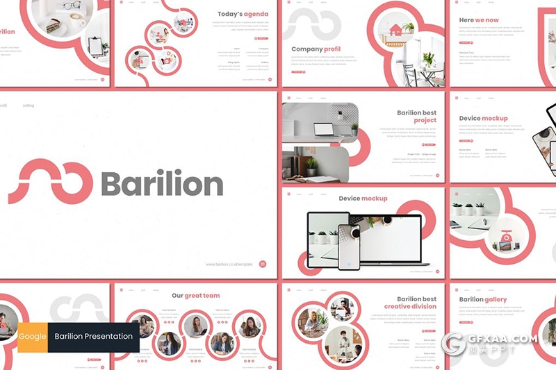 30页创意圆形版式简约风格年终工作汇报新年计划Google slides模板5种主题配色 - 顶尖PPT