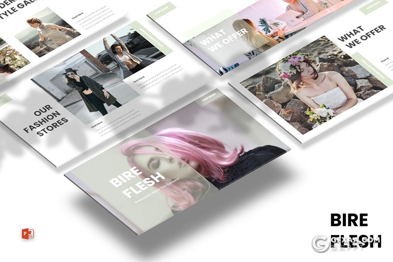 30页时尚模特写真摄影图片展示PPT模板5种主题配色 - 顶尖PPT