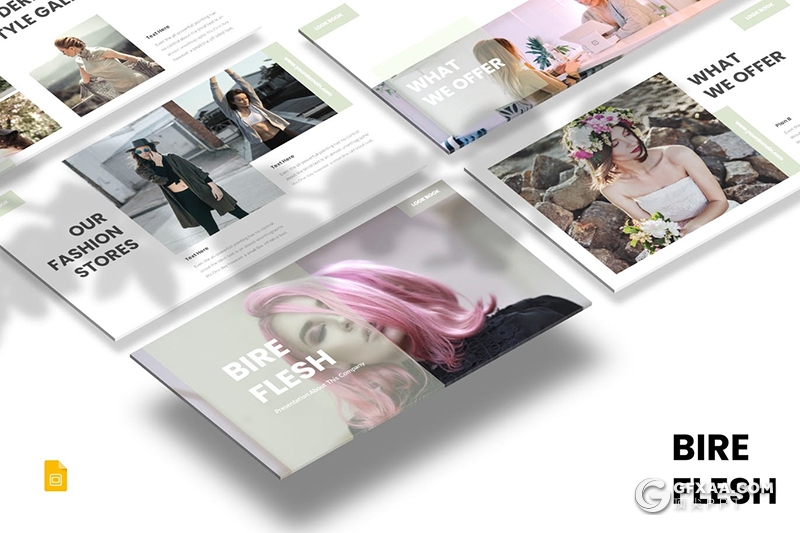 30页时尚模特写真摄影图片展示Google slides模板5种主题配色 - 顶尖PPT