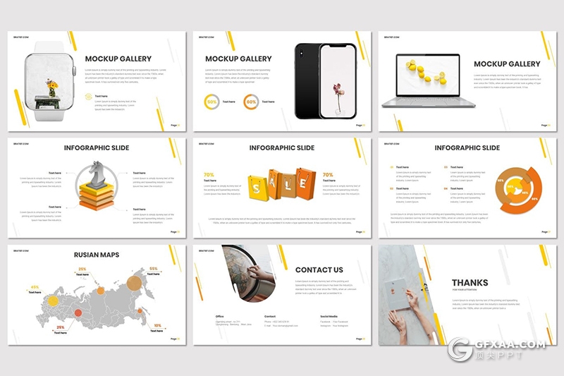 30页5中配色圆角竖条组合设计商务演讲Google slides模板 - 顶尖PPT