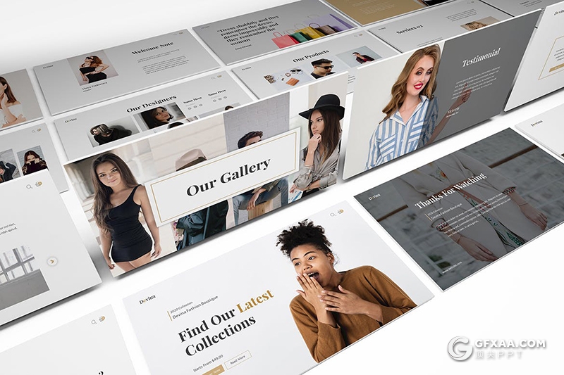 30页时尚杂志女性模特写真摄影图片时尚服装展示Google slides模板 - 顶尖PPT